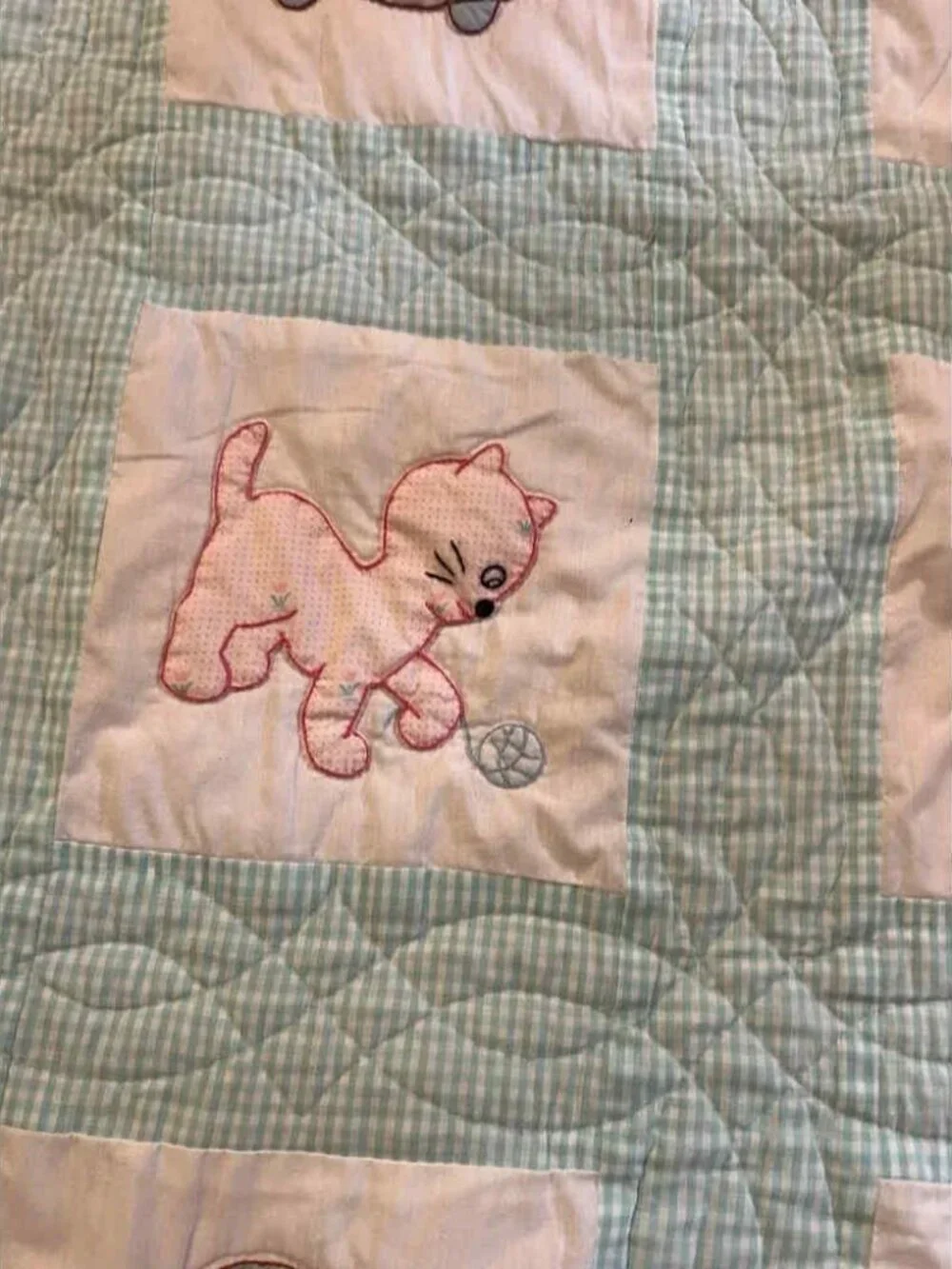 Vintage Handmade Baby Crib Quilt Crib Blanket Multicolor Animals 55x42
